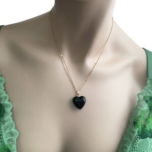 HAND Crafted Necklace Black Hearted Heart of Glass Gold Plated Chain